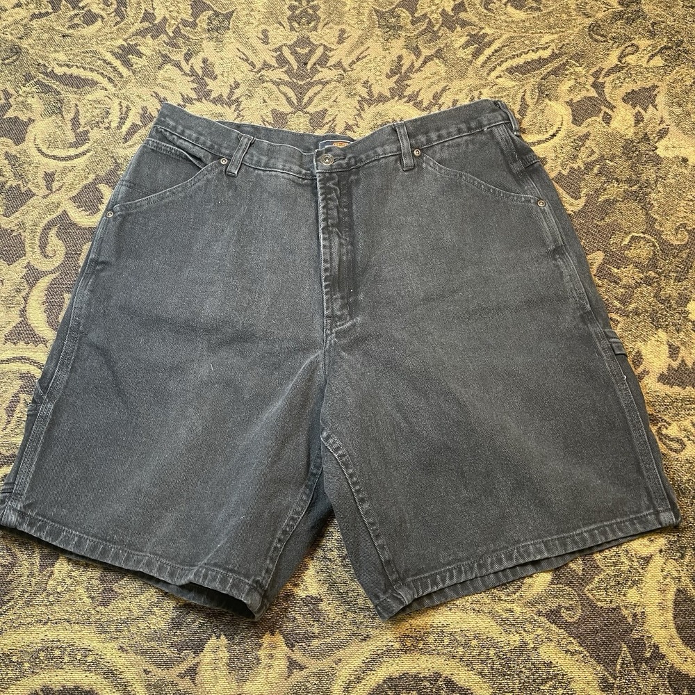 Vtg Y2K Route 66 Black Denim Carpenter Jorts Jean Shorts Men's Size 36